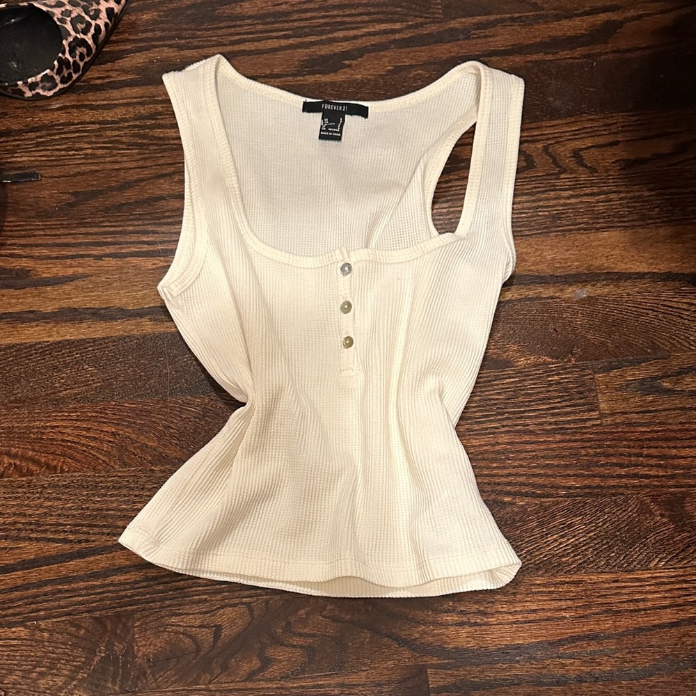 Forever 21 Ivory Buttoned Tank Top